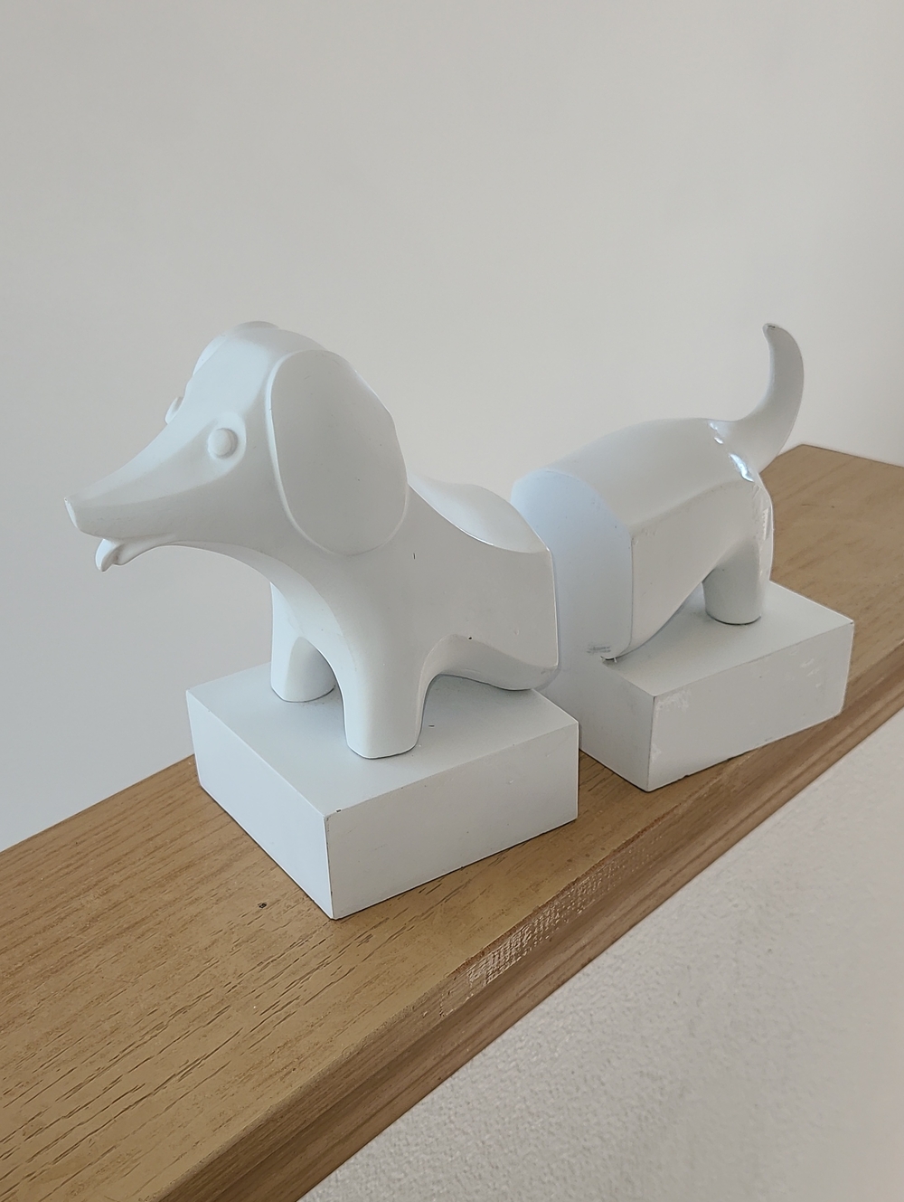 Jonathan Adler White Ceramic Dachshund Bookends - Decorative Home Accent